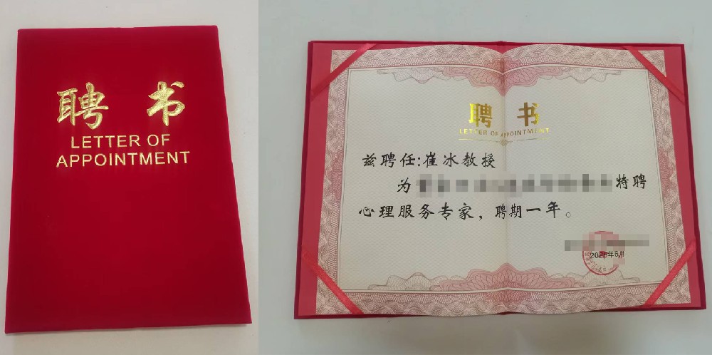 崔冰先生特聘专家证书